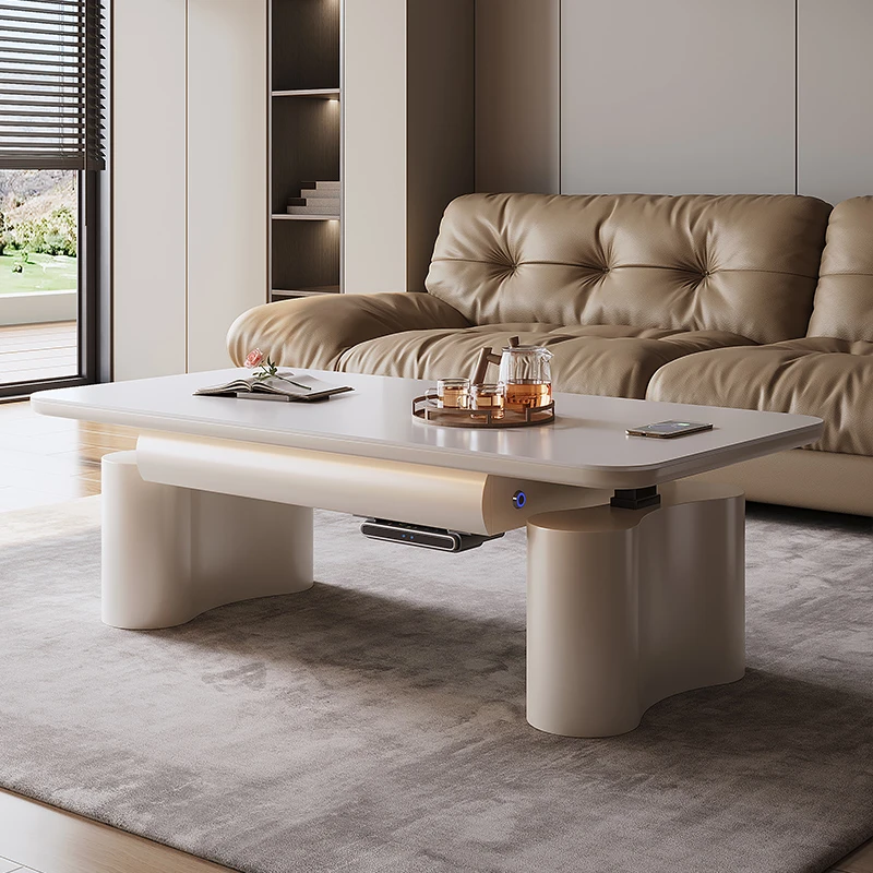 自动升降茶几岩板轻奢客厅现代智能电取暖多功能餐桌一体两用家用
