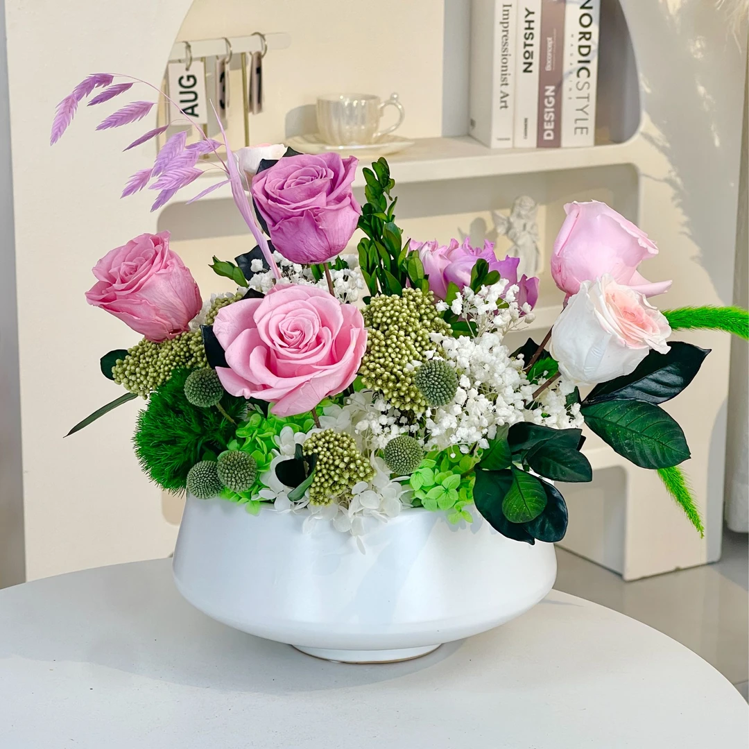 【樱色布蕾】永生玫瑰花清新高奢餐桌茶几玄关电视柜新房岛台摆件