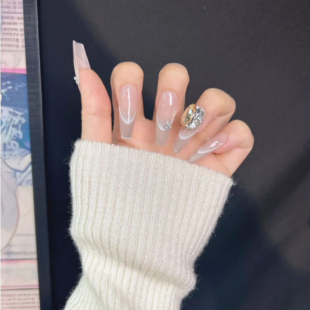 【星光之夜】♡ 小指艺手工穿戴甲（爆闪渐变法式）