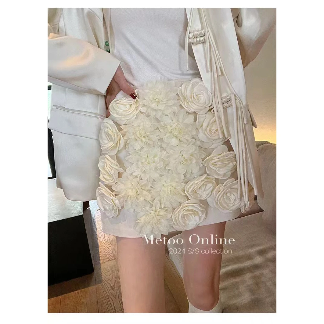 （Xy精选）（宫廷风）法式立体花朵半身裙气质显瘦小香风A字短裙