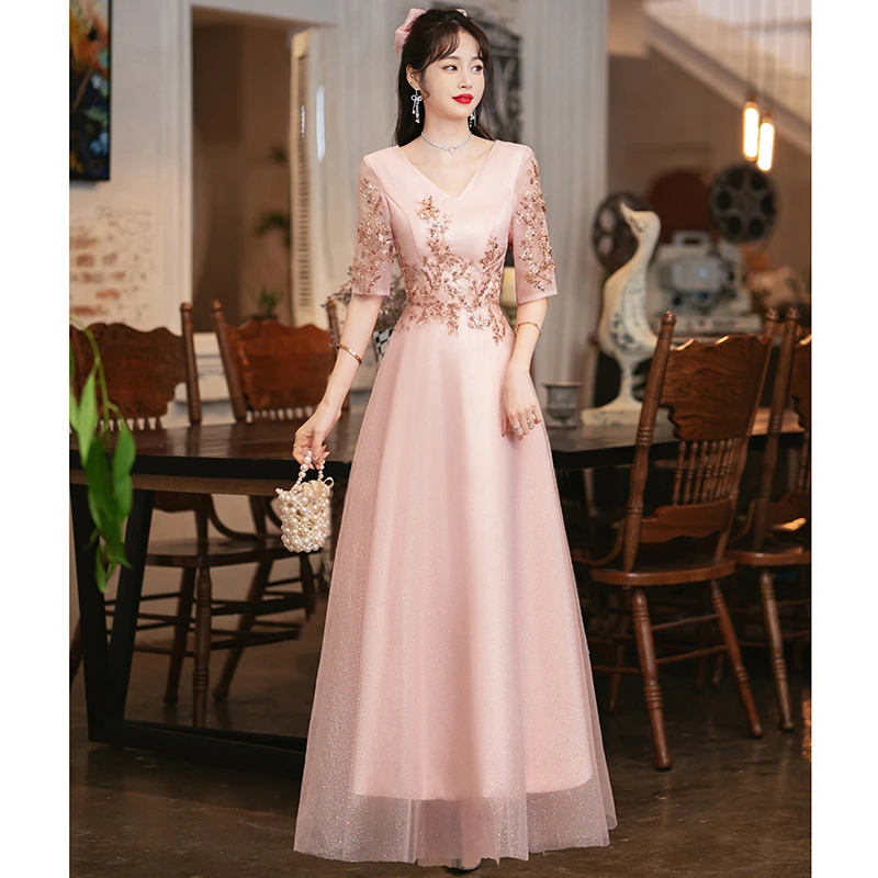 大码晚礼服显瘦高级感伴娘服气质宴会婚礼名媛主持人女小礼服加大