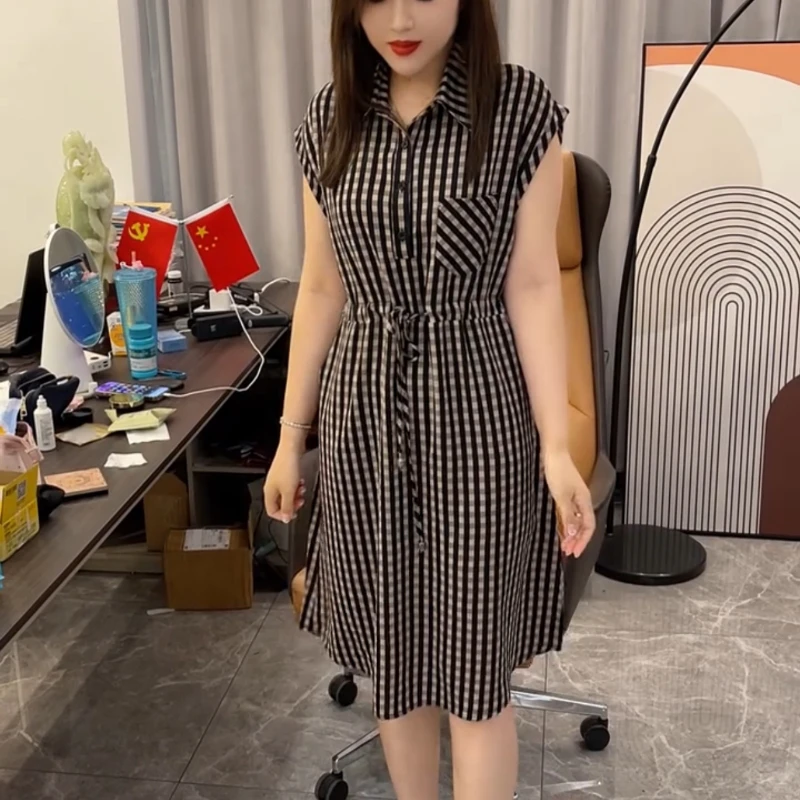 连衣裙妈妈装新款好看洋气百搭显瘦时尚休闲夏季宽松条纹格子