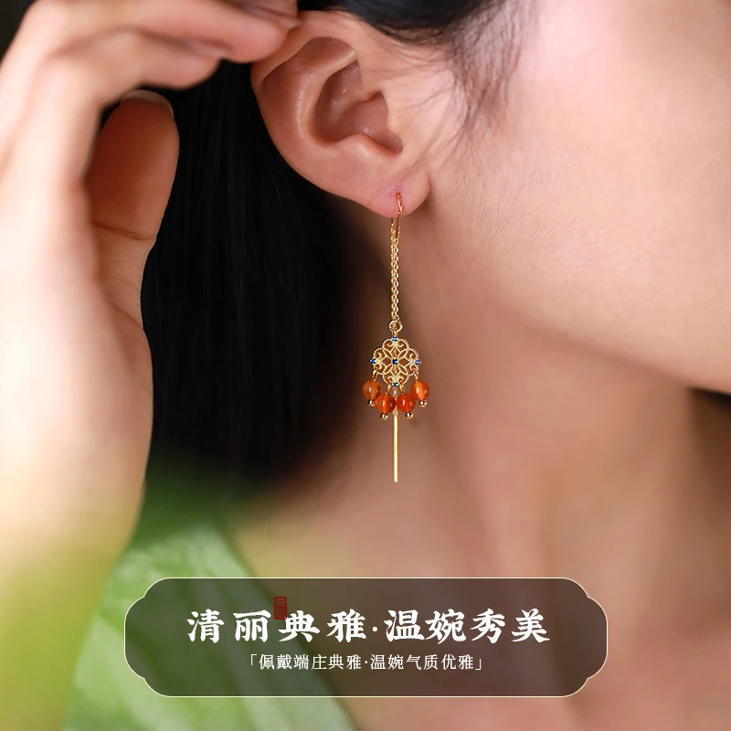 凤凰涅磐玛瑙耳线耳环2025新款爆款高级感轻奢气质耳饰小众首饰女