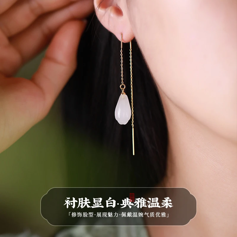 凤凰涅磐天然金丝玉兰花耳线女款水滴耳坠小众气质高级感手工耳饰