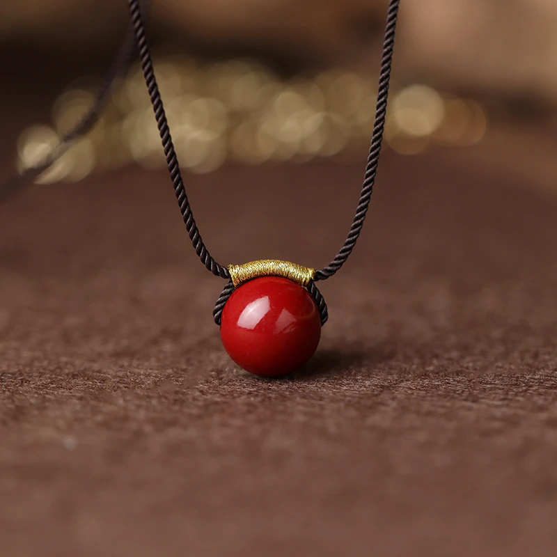 凤凰涅磐 含辰砂工艺品紫金砂圆珠项链女红色朱砂结绳母亲节礼物