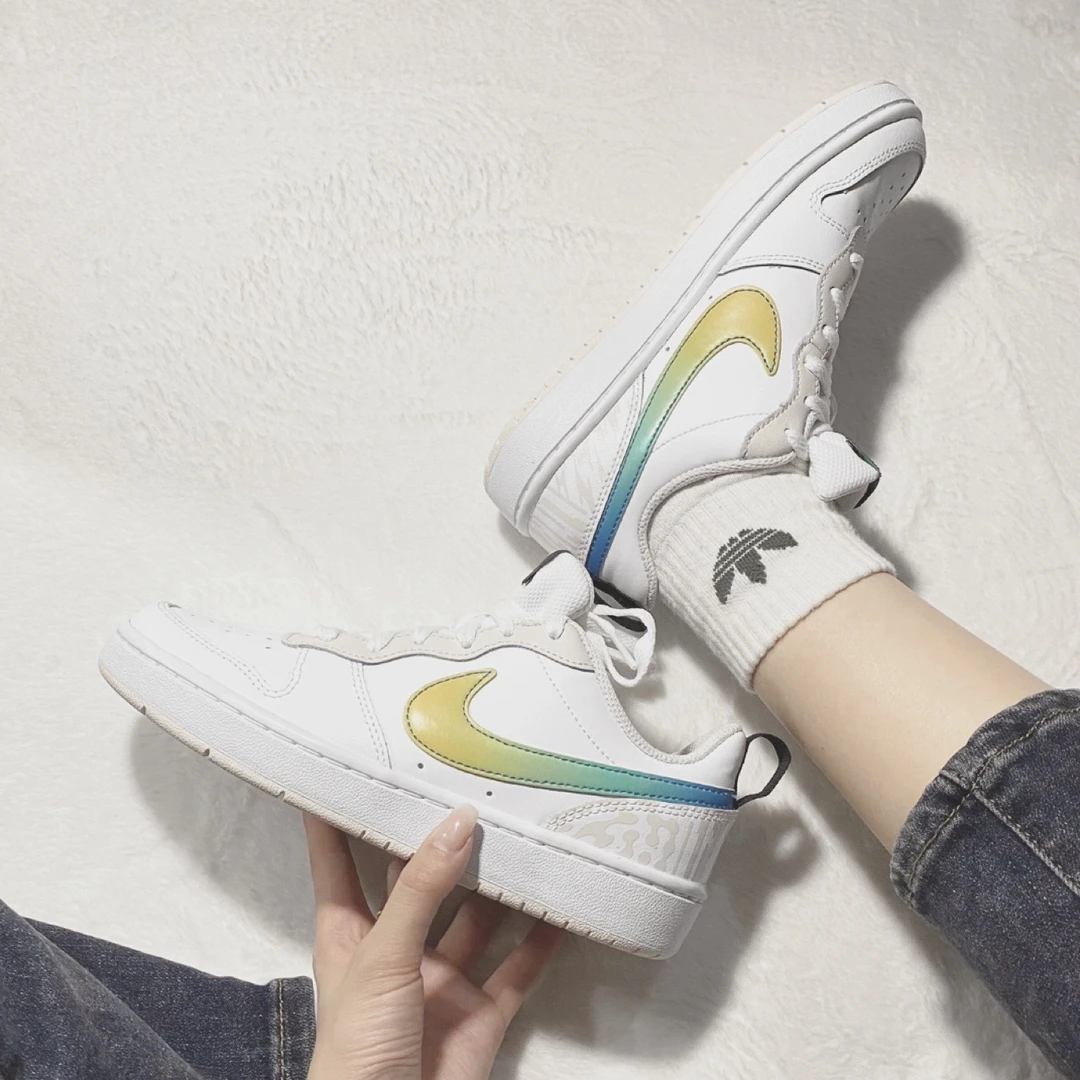 Nike/耐克Court  GS女子复古经典白黄轻便低帮休闲板鞋FJ7692-191