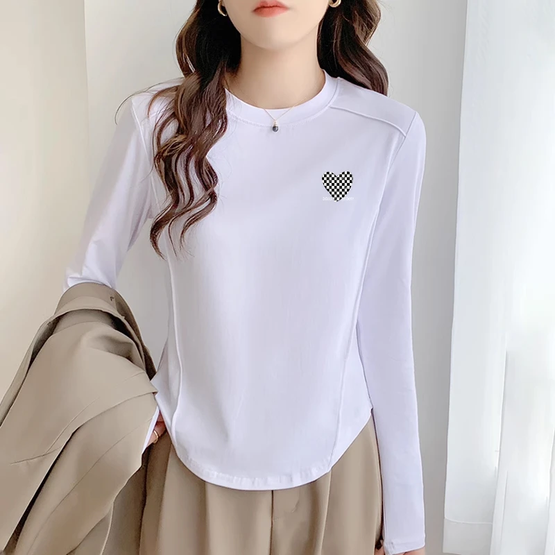 纯棉字母印花圆领T恤女2024新款时尚妈妈洋气减龄装宽松外套秋季