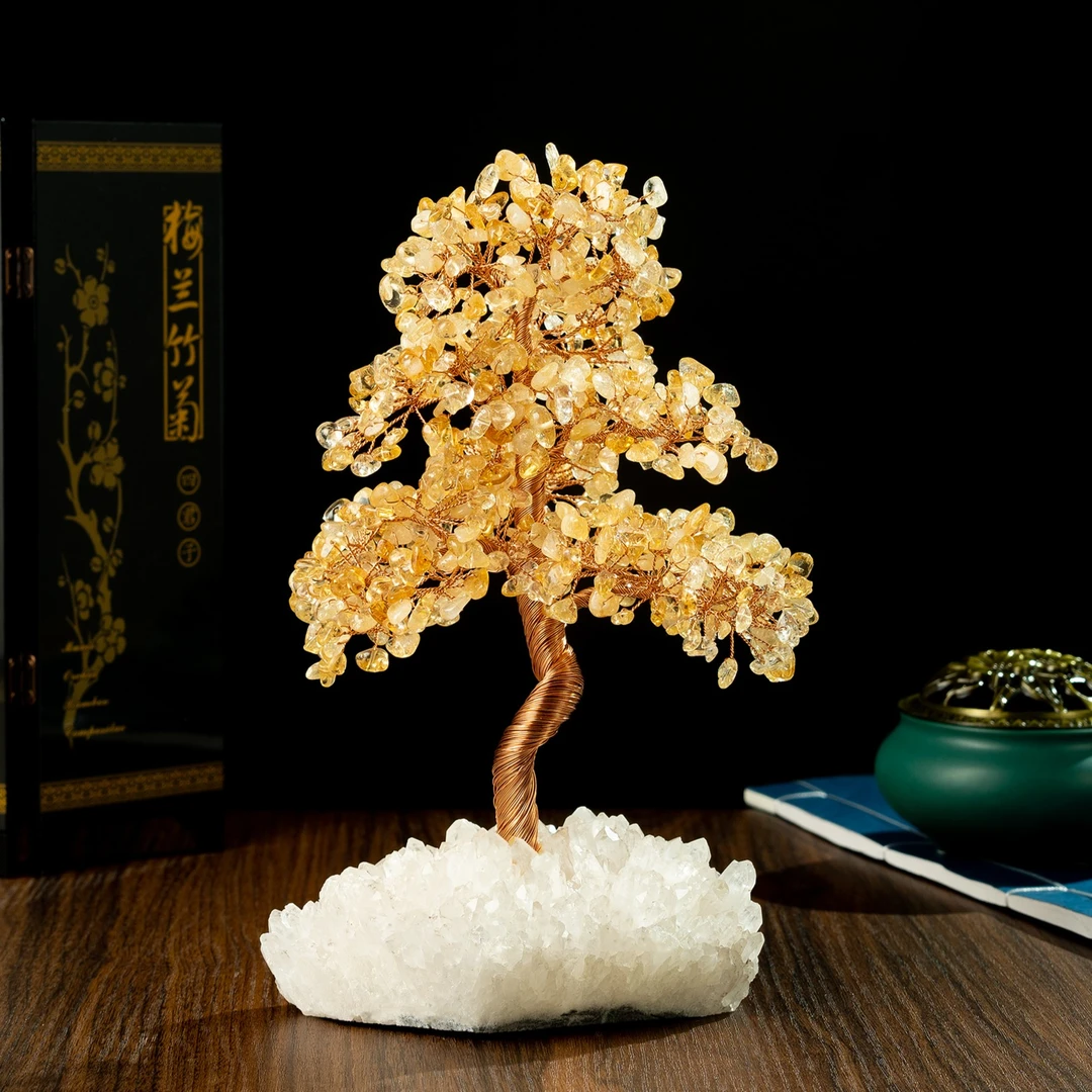 新品天然黄水晶紫水晶粉晶草莓晶招财发财树白水晶簇家居摆件