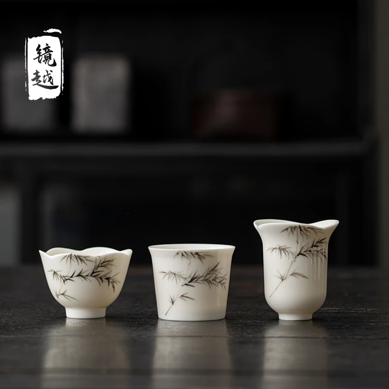 手绘竹子主人杯大号茶杯家用高档陶瓷新中式品茗杯个人专用喝茶杯
