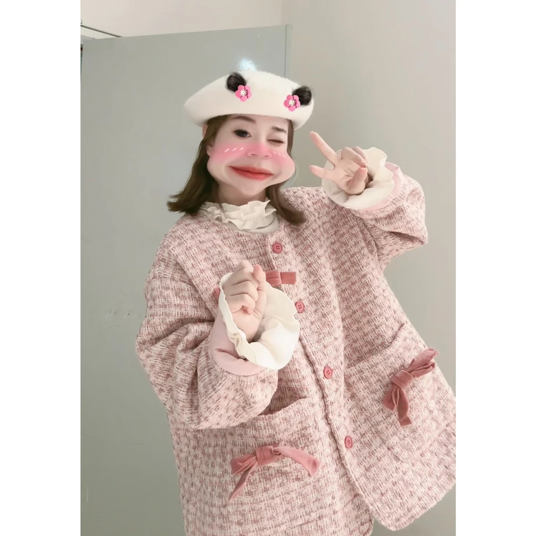 【富家千金】甜美后背大蝴蝶结小香风夹棉外套