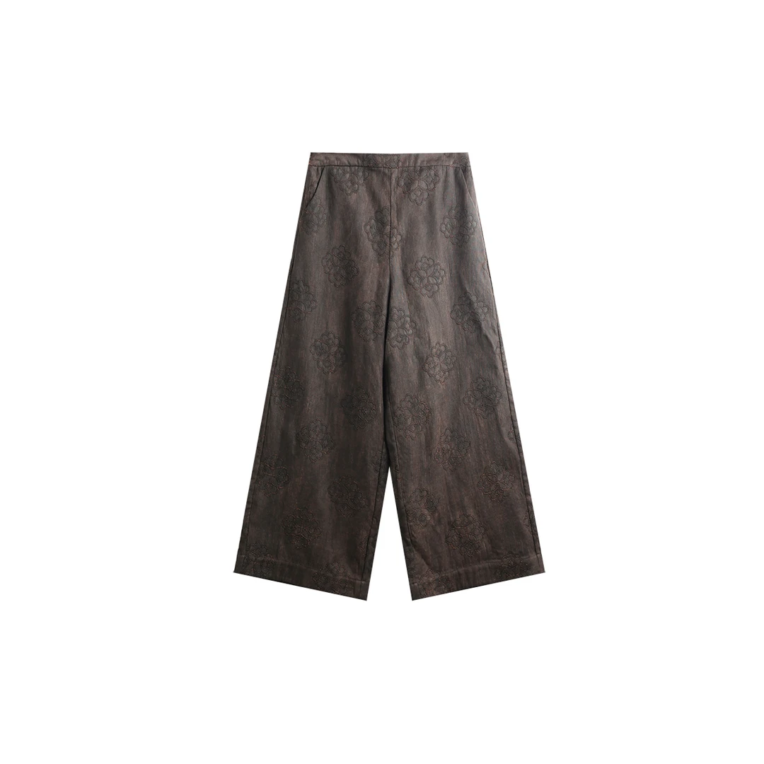 【宝相花】100柞蚕丝香云纱重磅70姆米松紧腰时尚休闲阔腿裤  3212