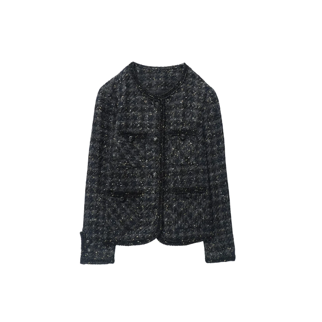 （COCO小姐）高级金银豆钻闪黑粗花呢小香外套 HC7567