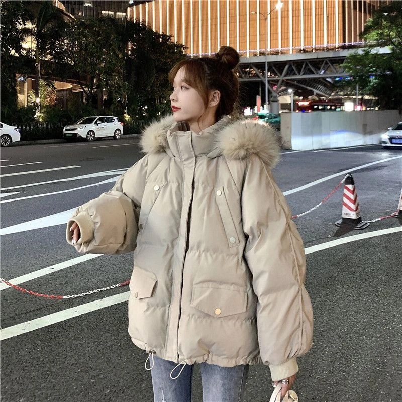 大毛领羽绒羽绒服棉户外运动女短款2023年新款冬季韩版宽松