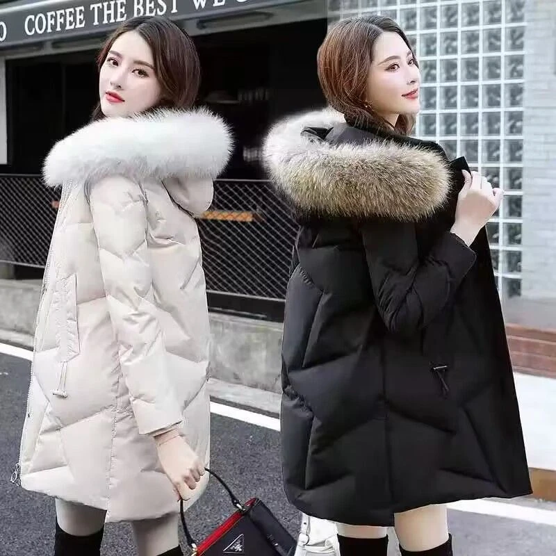 羽绒服女中长款2023冬新款时尚显瘦白鸭绒大毛领加厚保暖外