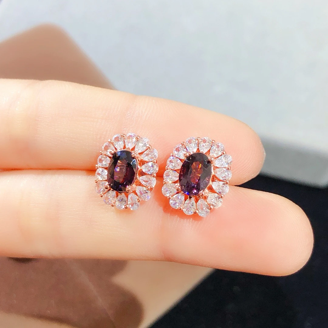 天然缅甸尖晶石耳钉围镶简约大气时尚