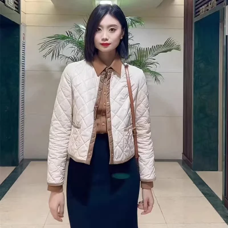 【商场同款】2024秋百搭圆领菱格轻薄短款棉服女1400512