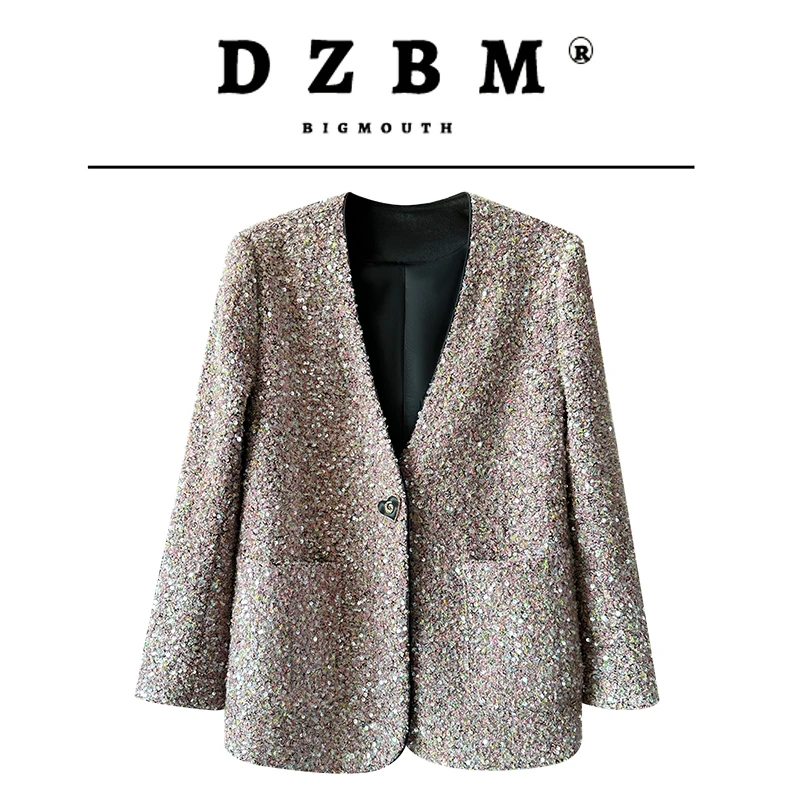 【DZBM】2024春款小香风阔型亮片重工西服女名媛气质宽松显瘦#W6274