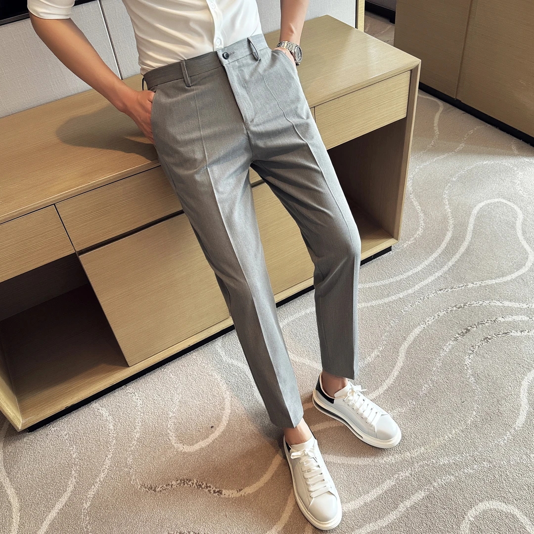 夏季九分裤男薄款修身韩版潮流9分裤男士小脚裤男裤子 休闲西裤男