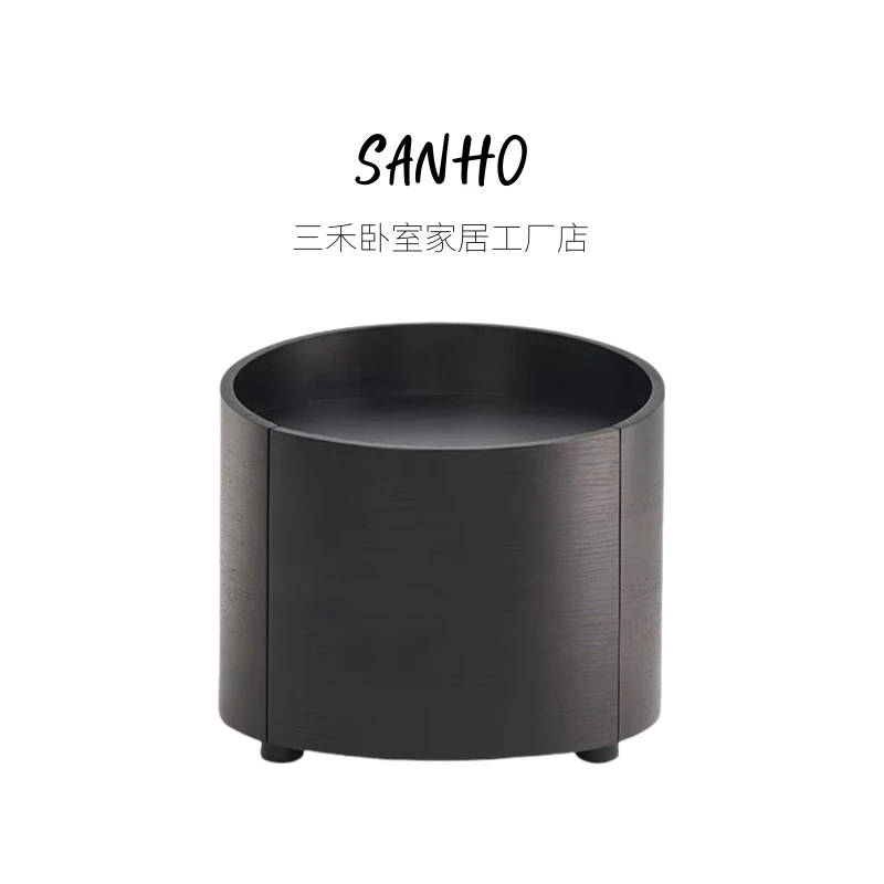 2024新款意式轻奢简约实木圆形床头柜设计师高级感现代简约床边柜