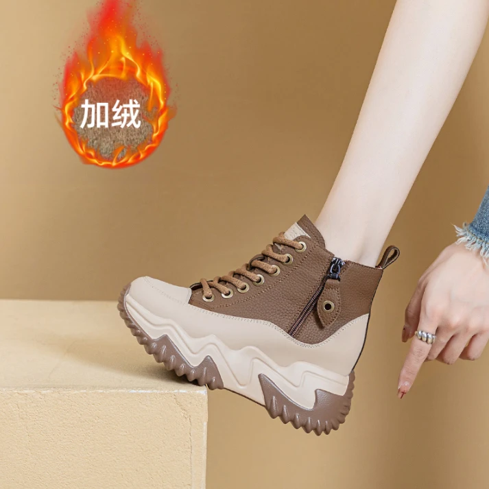 2025冬季新款女鞋小个子增高7cm百搭休闲鞋女保暖加绒厚底老爹鞋