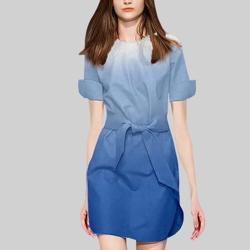 2025年新款设计感小众法式连衣裙女夏季短袖渐变色高级感中长裙潮