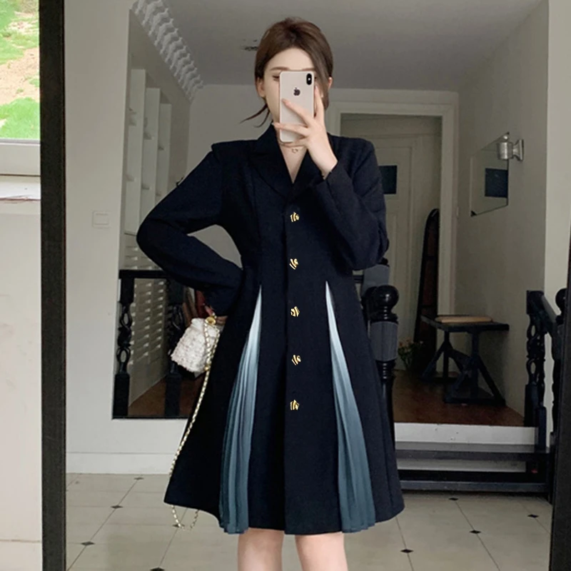 【TW】黑色西装女装连衣裙2025秋新款时尚气质通勤显瘦长袖裙子1828