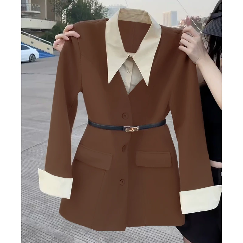 高级感超好看美拉德小香风假两件连衣裙西装外套裙子2115