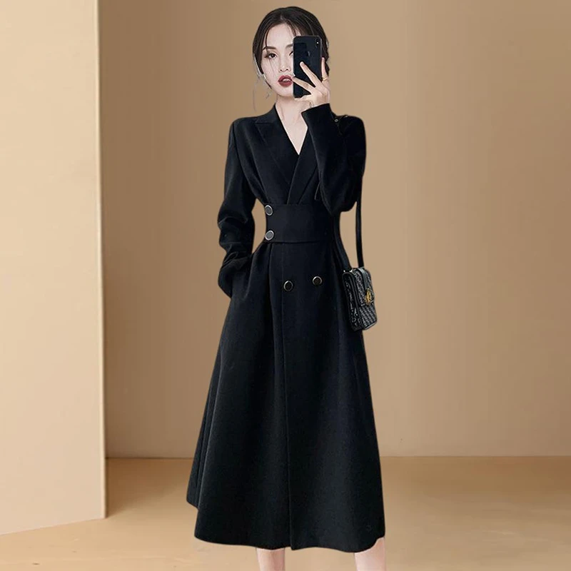 新款轻奢一衣两穿黑色女装连衣裙奢华高端女装西装小黑裙7511