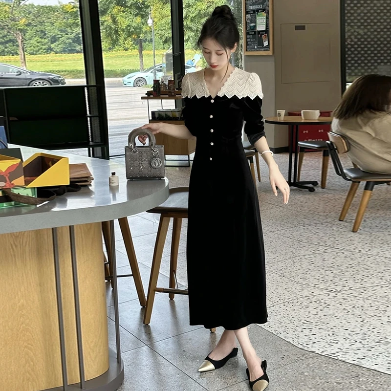 小黑裙新款时尚女装连衣裙法式收腰显瘦气质显瘦洋气气质裙子7724