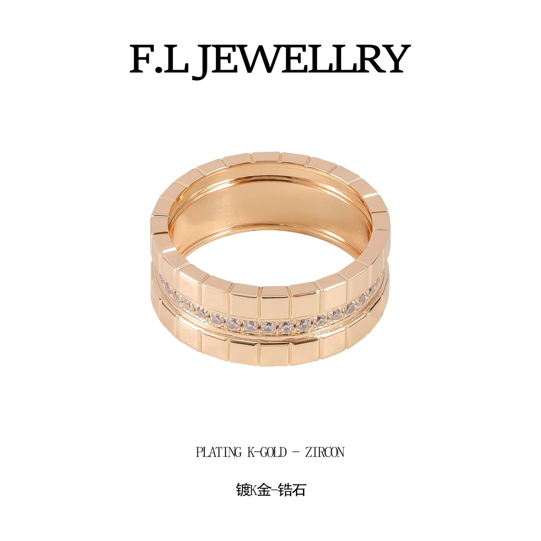 铜合金锆石戒指 CNC精工 轻奢宽版冰块天梯戒指