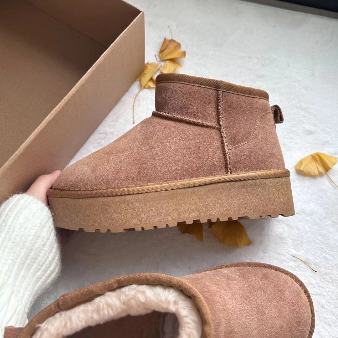 厚底雪地靴女加绒保暖时尚冬休闲短筒增高同款女士加厚防滑面包鞋