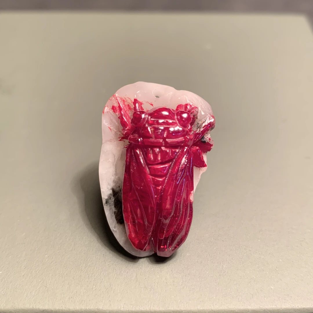 天然辰砂晶体原石精雕一鸣惊人吊坠（蝉）男女款吊坠