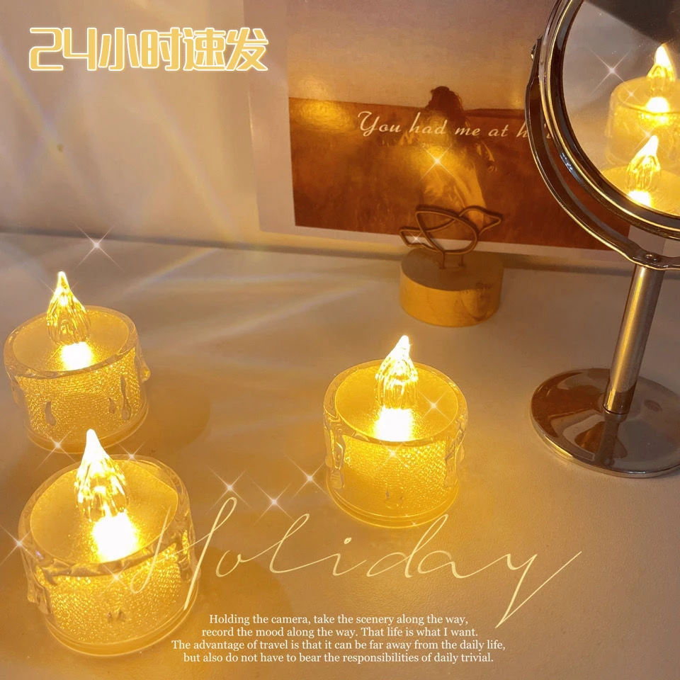 浪漫卧室蜡烛灯可爱少女心氛围灯浪漫床头灯睡眠灯迷你温馨摆拍灯