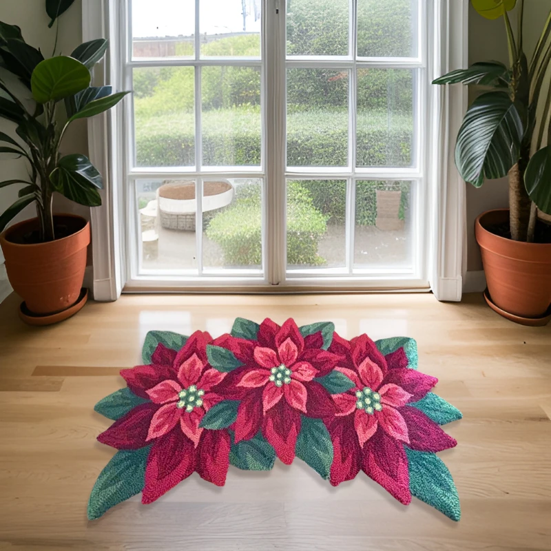 金硕外贸手工枪刺圈绒三朵红花异形设计师款防滑地毯家用婚房创意