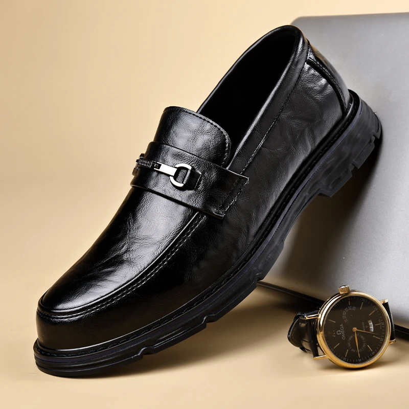 新款休闲乐福鞋男士休闲皮鞋套脚商务男鞋一脚蹬懒人鞋子男