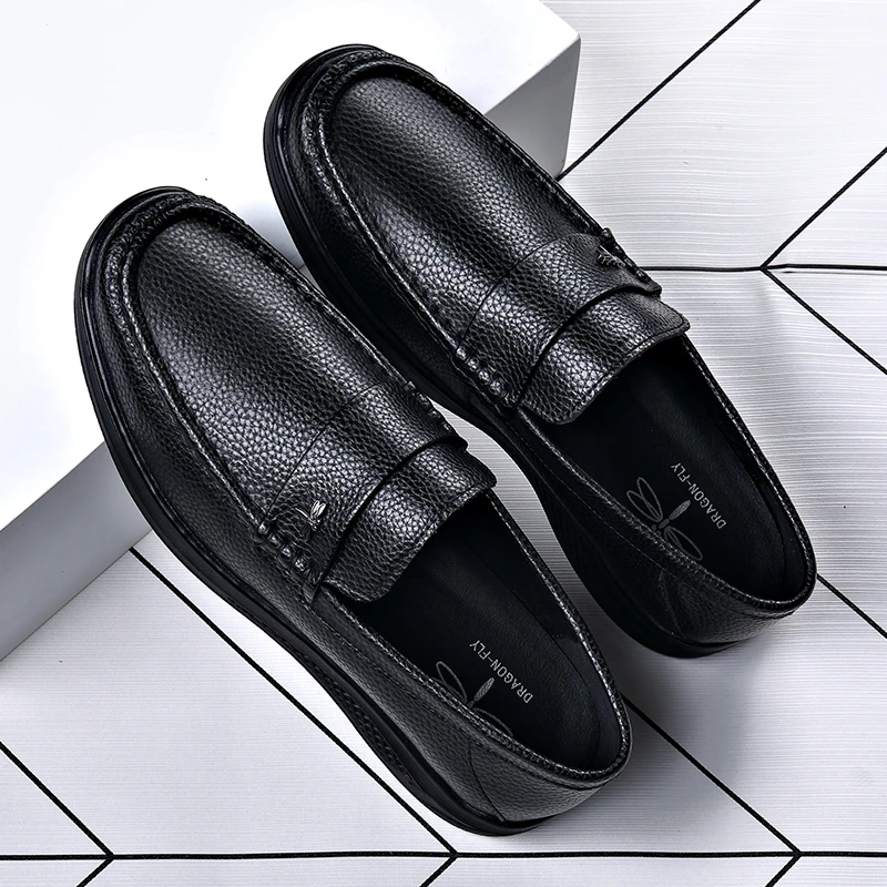 （鹿皮）0309新款男士休闲皮鞋男鞋乐福鞋黑色软底套脚皮鞋