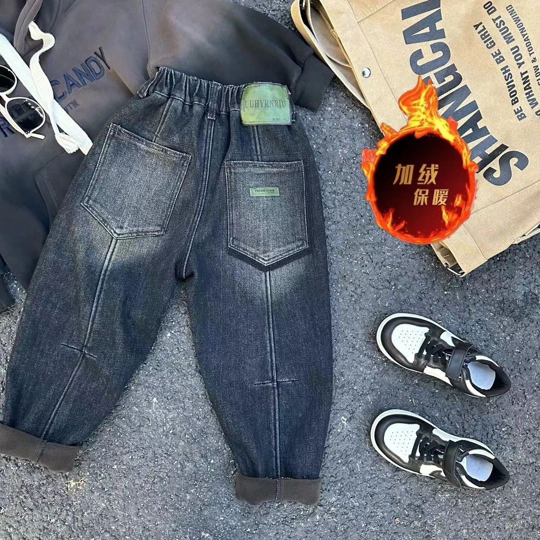 《工厂直销爆款》一条过冬百搭儿童加绒中大童时尚牛仔裤JHNZK05
