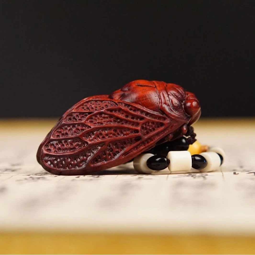 小叶紫檀【金蝉】实木雕刻手把件挂件精雕车载装饰品随身文玩摆件