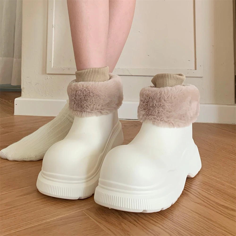 高级感防水个性短靴棉鞋女冬季保暖百搭可拆卸毛绒领口户外雪地靴