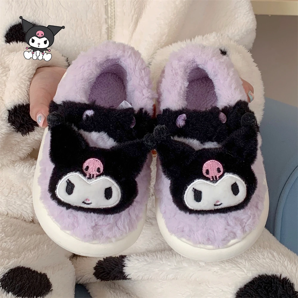 细细条 甜酷风可爱库洛米保暖毛绒月子鞋女冬室内防滑亲子棉拖鞋