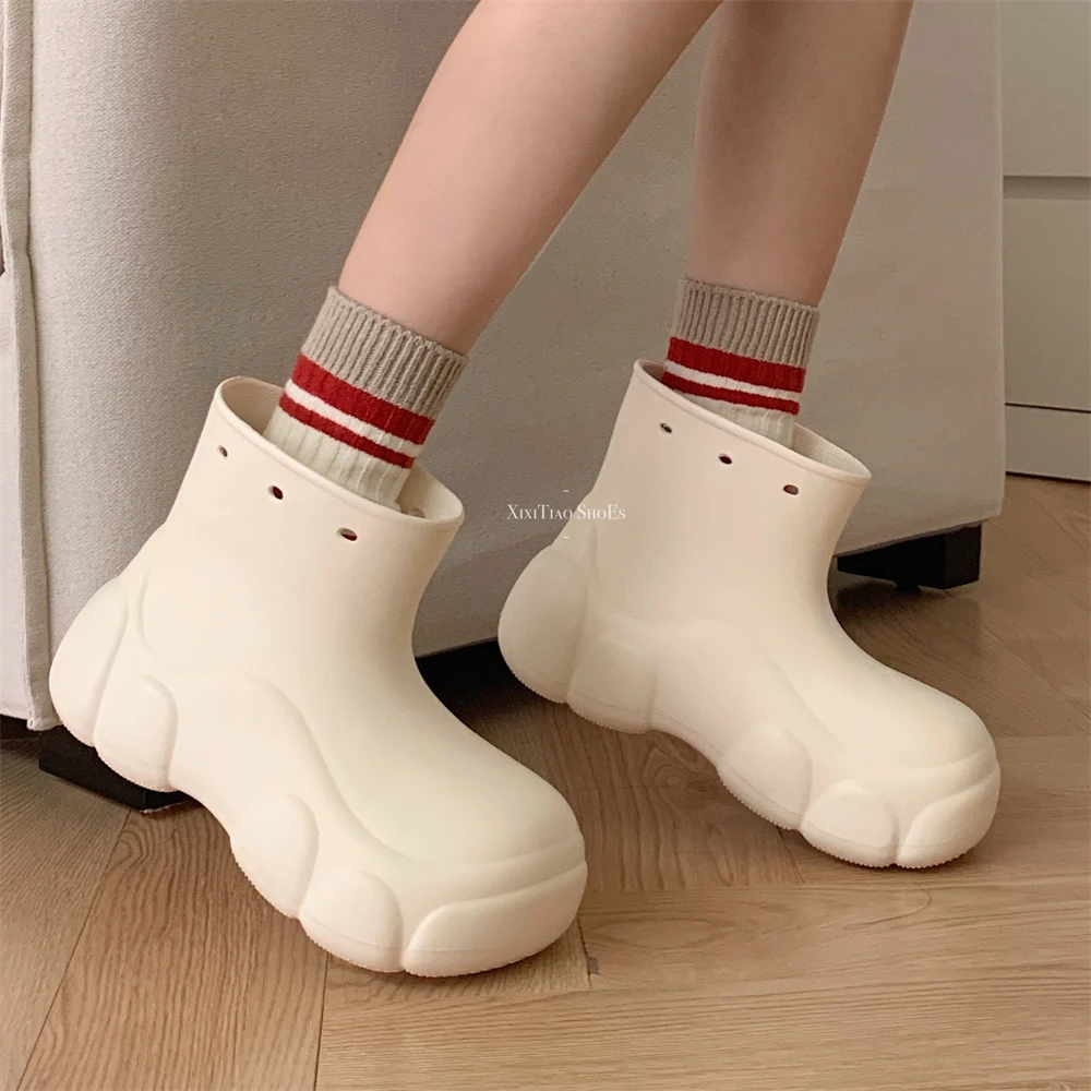 女冬季网红时尚户外穿防滑纯色短筒雨鞋简约休闲百搭防水EVA雨靴