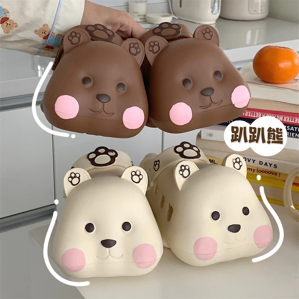 卡通eva厚底可爱小熊洞洞鞋女夏季防臭防滑踩屎感厚底亲子沙滩鞋