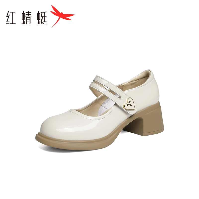 红蜻蜓玛丽珍女鞋2025秋季新款真皮中高跟粗跟皮鞋优雅浅口单鞋女