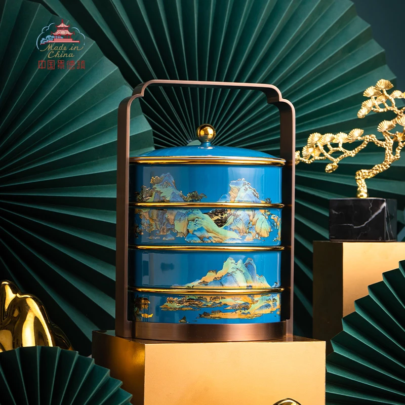 【陶溪川】龙珠阁景德镇陶瓷千里江山食盒中式高端礼盒装高档创意