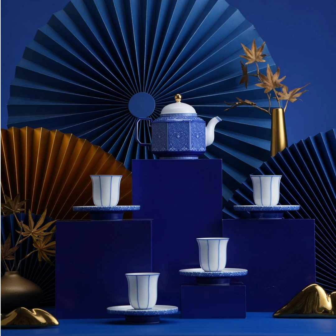 【陶溪川】龙珠阁-锦绣青花10头茶具景德镇陶瓷礼盒装手工轻奢高档