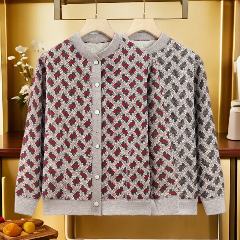 中老年开衫外套新款秋冬季中老年时尚妈妈装加绒加厚保暖805