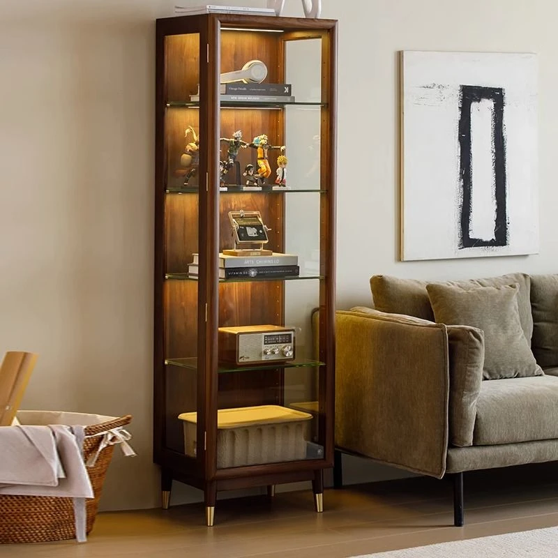 北美黑胡桃木展示柜全实木酒柜储物柜客厅简约现代书柜电视柜边柜