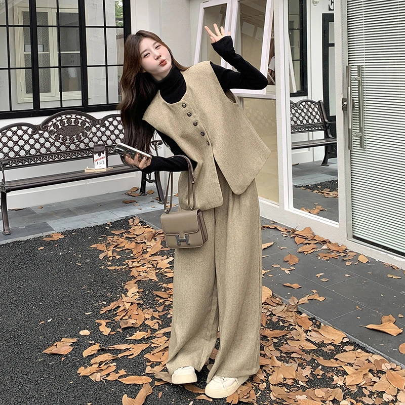 法式复古小香风马甲套装秋季一整套穿搭气质显瘦休闲阔腿裤两件套