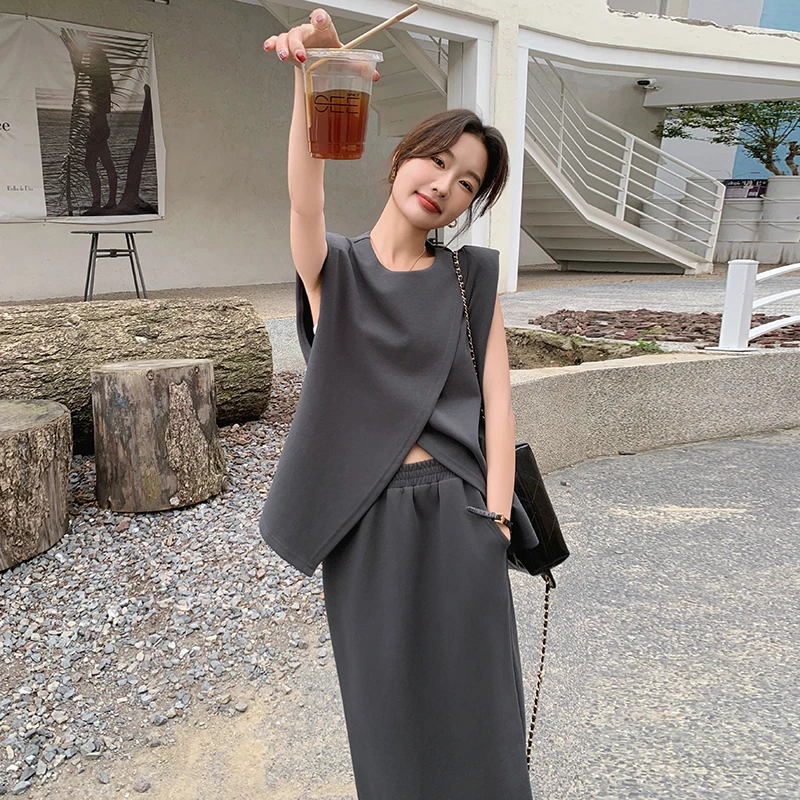 轻奢高级感无袖半身裙套装女2025年夏季不规则时尚气质时髦两件套
