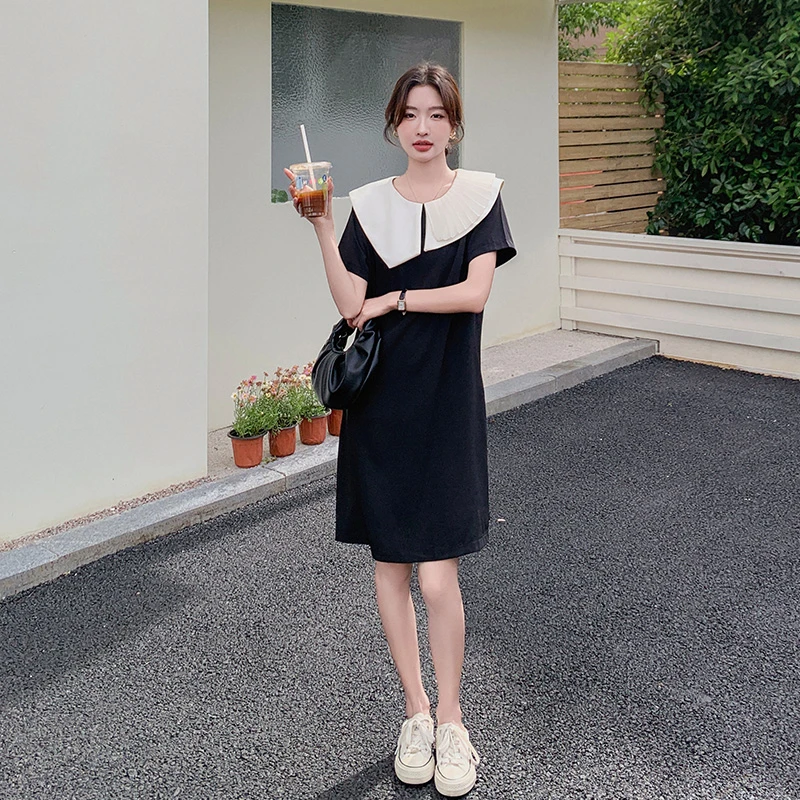 法式娃娃领连衣裙女2024年夏季新款韩版设计感小众气质减龄小黑裙